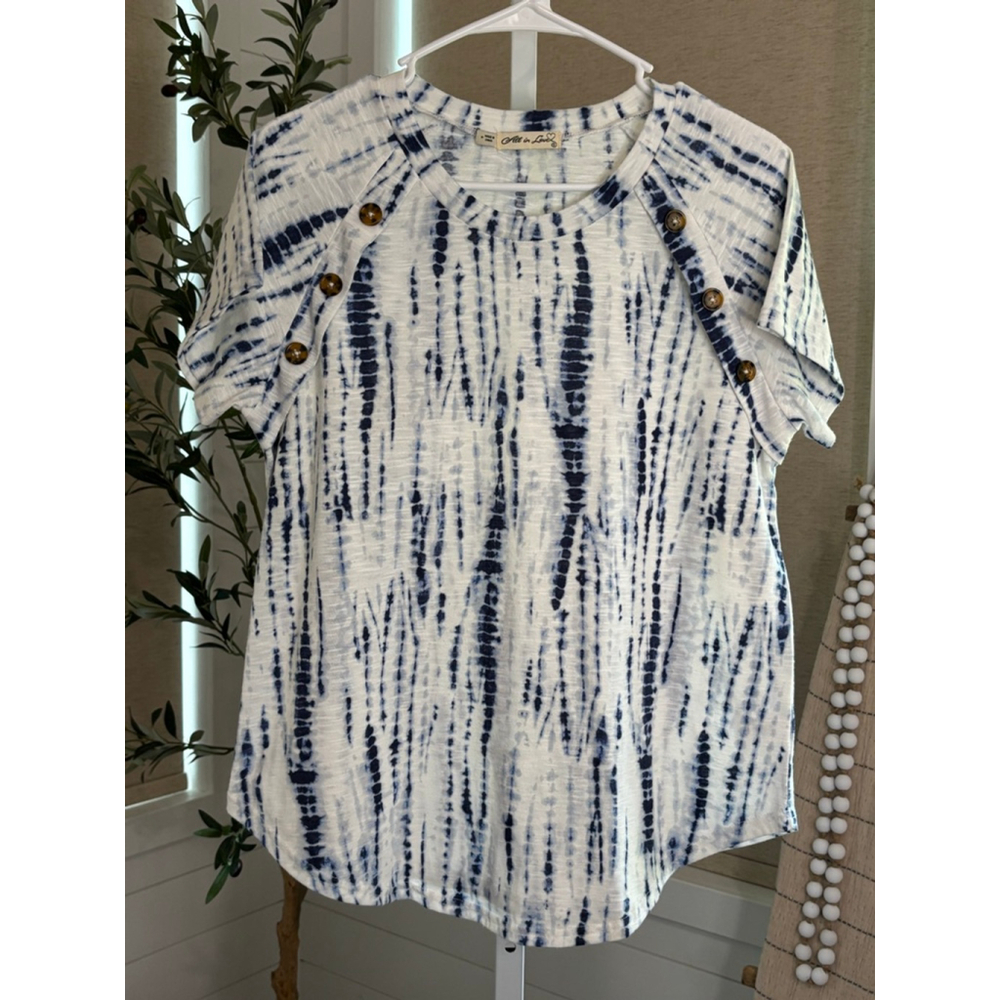 Women's All in Love White Blue Tie-Dye Short Sleeve Tee M
